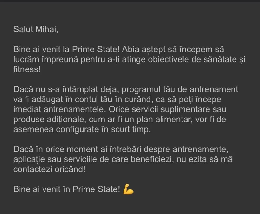 Primești mesajul de bun venit